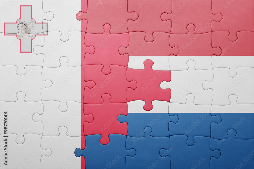 puzzle with the national flag of netherlands and malta puzzle with the national flag of netherlands and malta