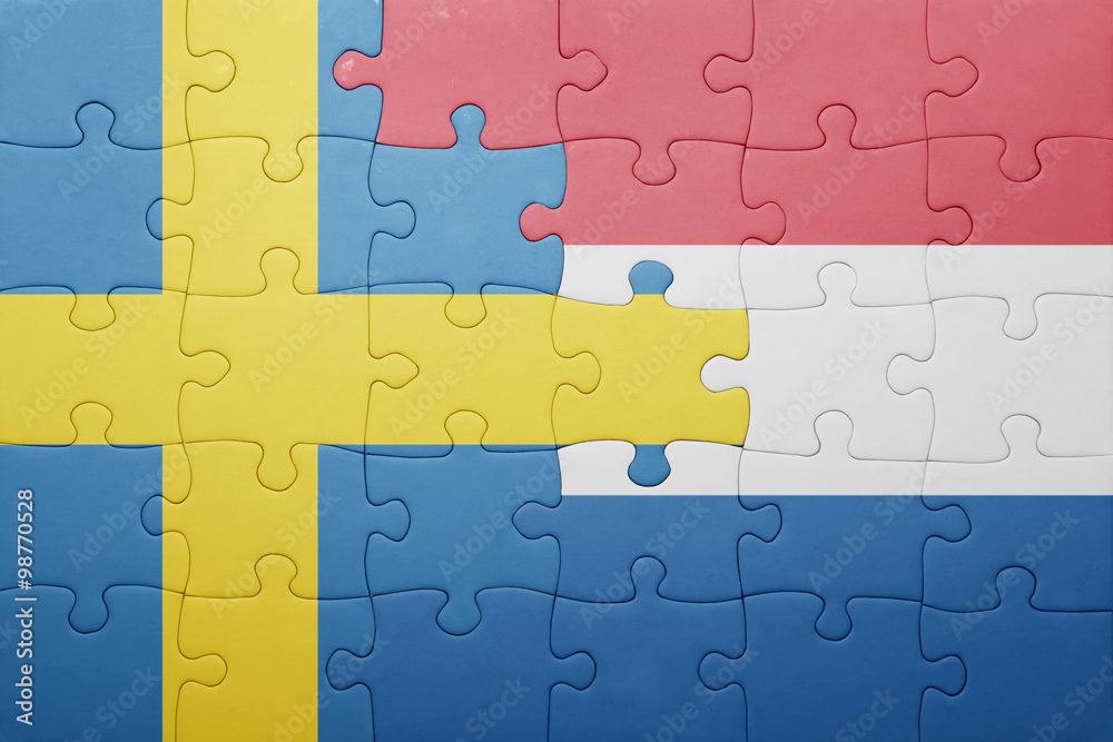 puzzle with the national flag of netherlands and sweden