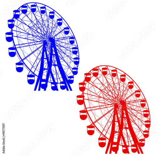 Silhouette atraktsion colorful ferris wheel. Vector illustration