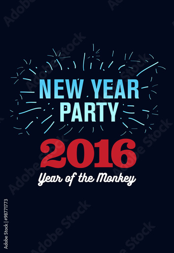 Happy New Year 2016 Flyer  Banner or Pamphlet. Hand drawn fireworks. Eve Party celebration template.