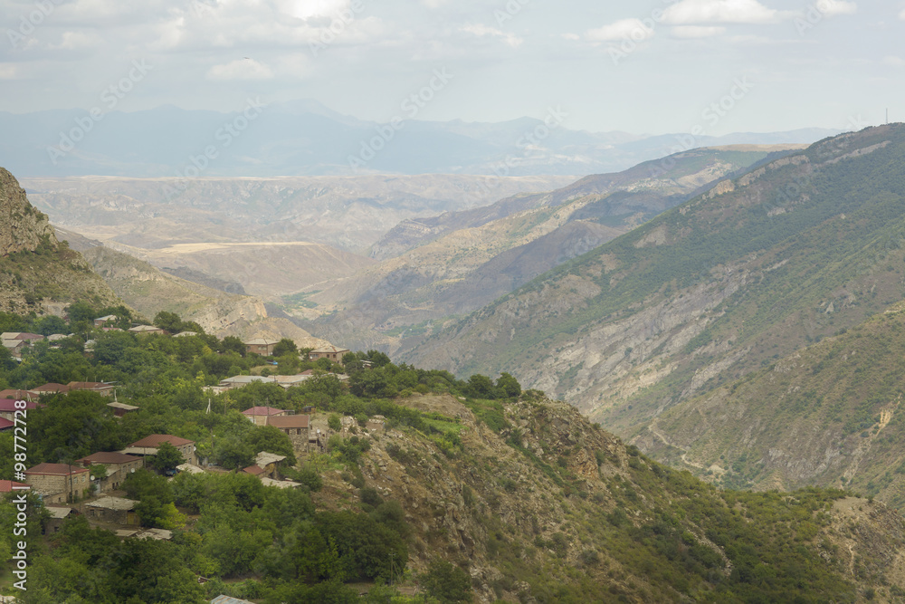 Village is in the mountains, the landscape. A village in Armenia, near Tatev. 