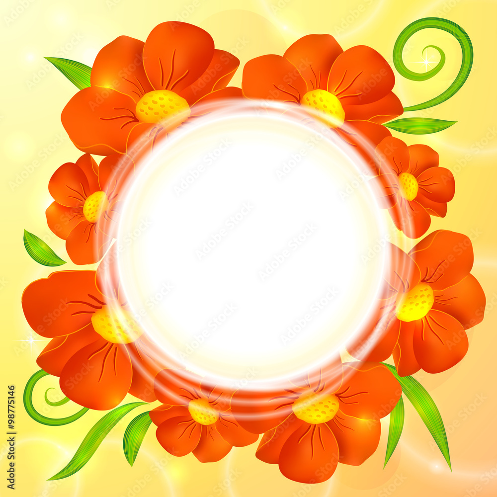 Fototapeta premium Orange realistic flowers vector round background
