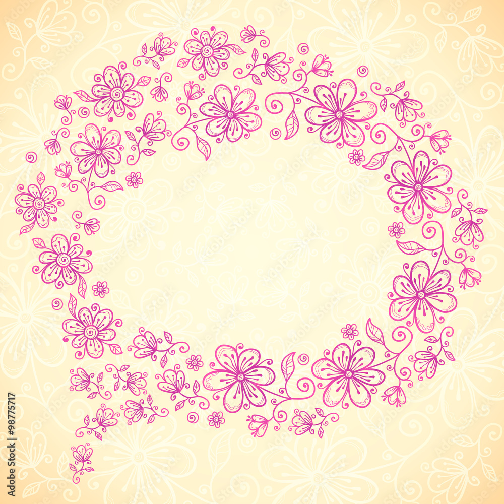 Pink doodle vintage flowers vector speech bubble