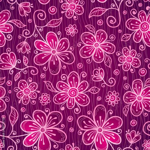 Pink doodle flowers seamless pattern