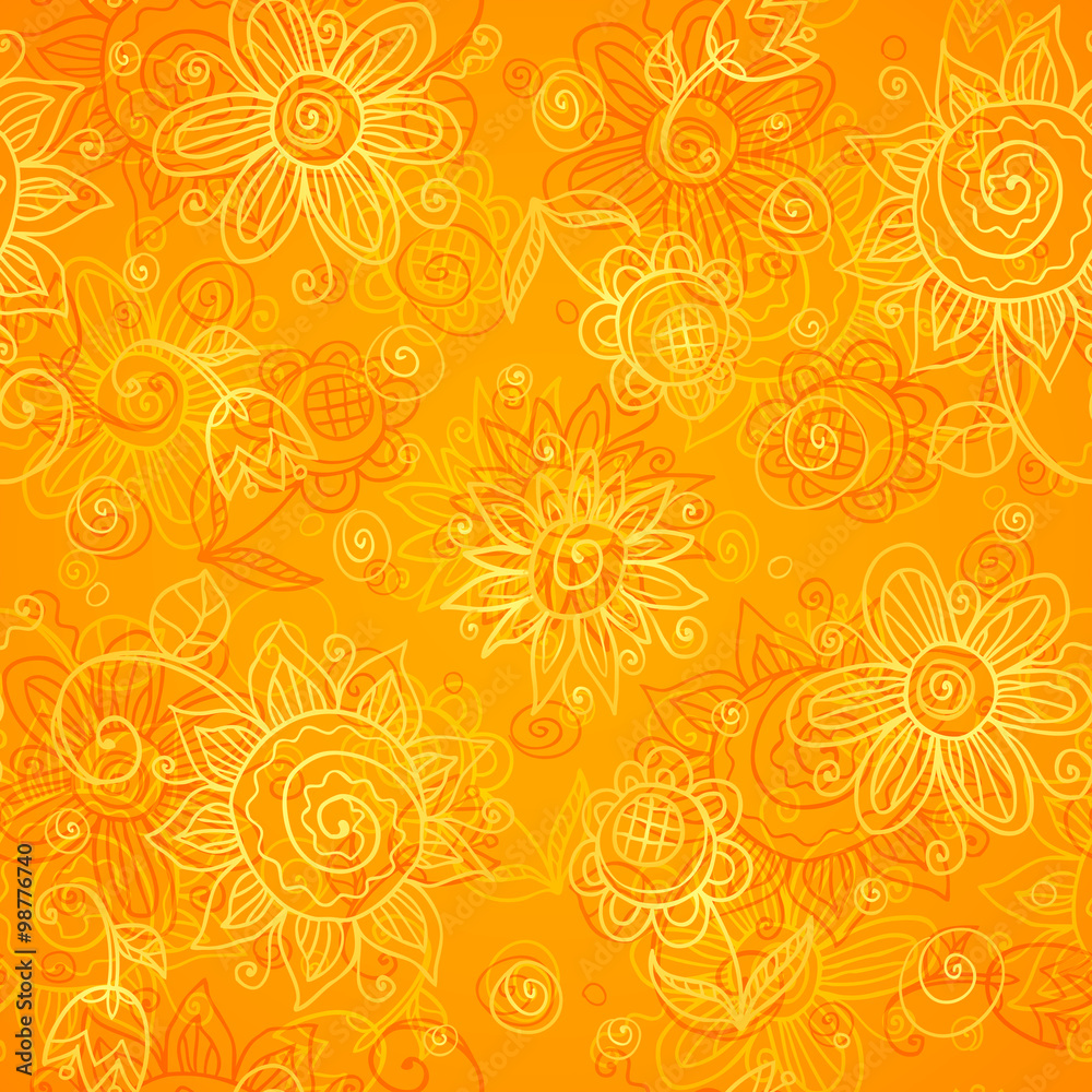 Orange floral bright vector seamless pattern