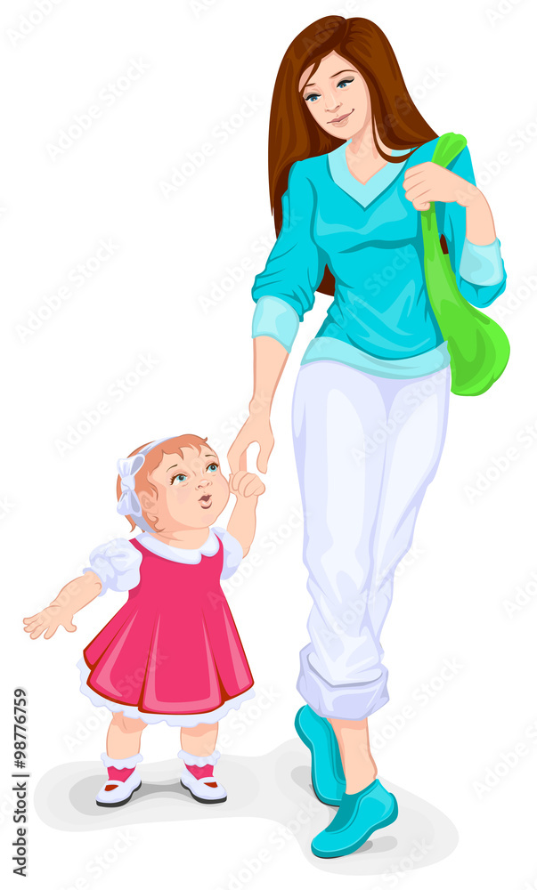 Mother and toddler walking. Young mother and little child Mother and toddler walking. Young mother and little child