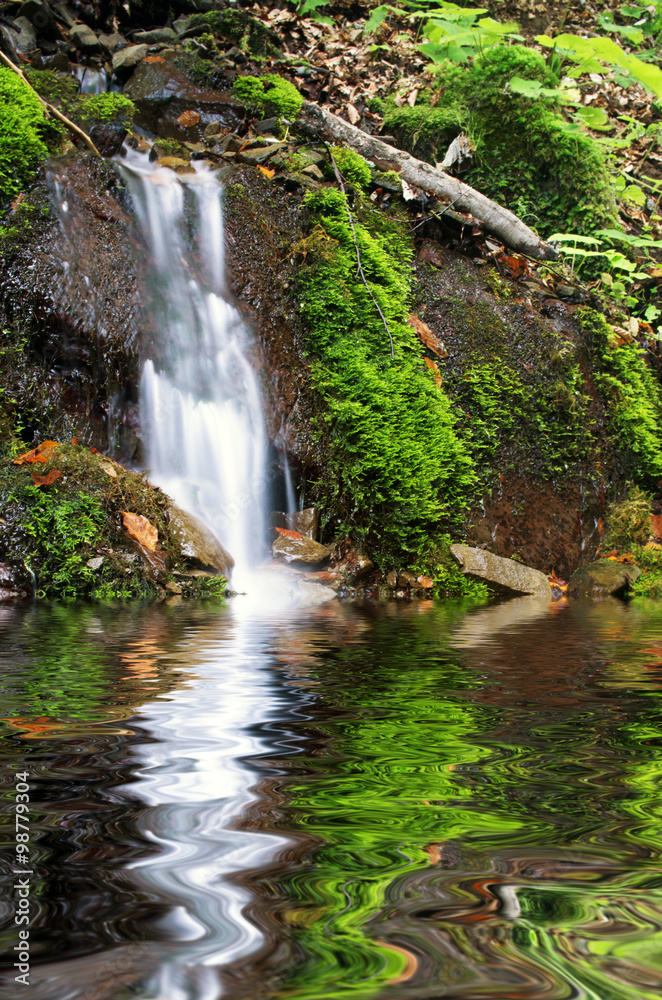Naklejka premium beautiful waterfall scene, ukraine carpathian shipot waterfall