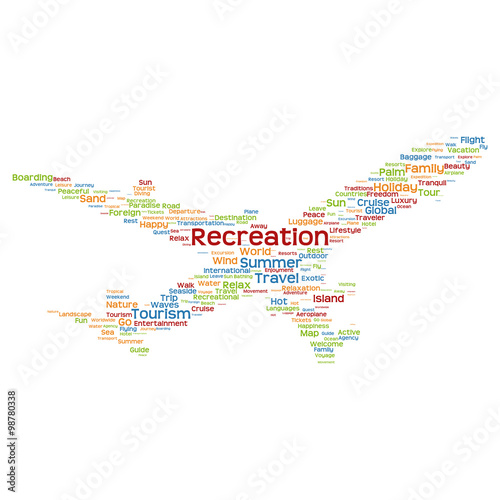 Vector conceptual travel or tourism plane word cloud