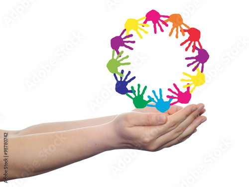 conceptual children painted hand print isolated