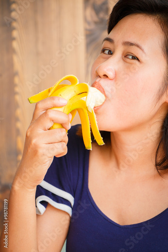 Beautiful fun to eating banana