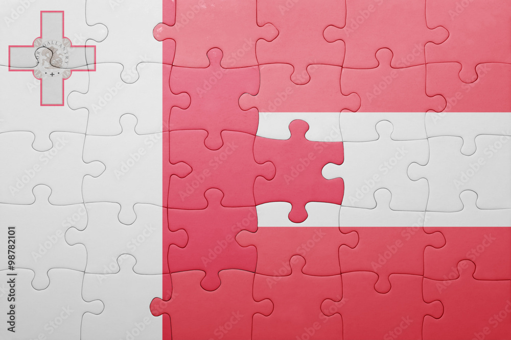 puzzle with the national flag of malta and austria