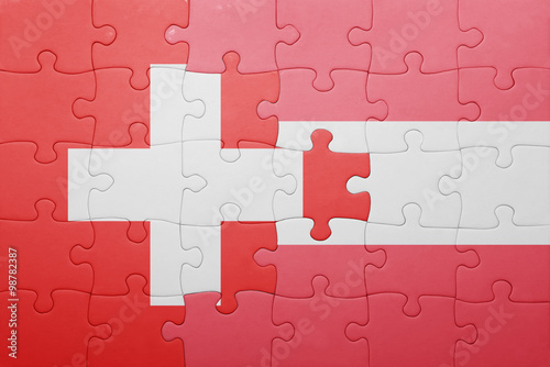 puzzle with the national flag of switzerland and austria