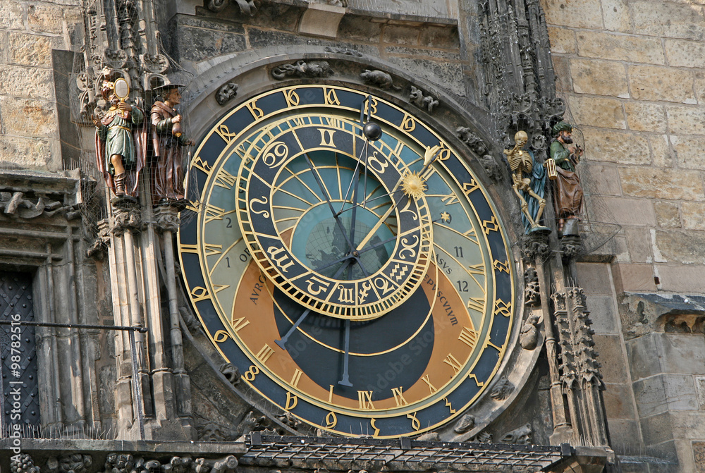 PRAGUE, CZECH REPUBLIC - APRIL 16, 2010: Prague Astronomical Clock (Prague Orloj) on the wall of Old Town City Hall, Prague, Czech Republic