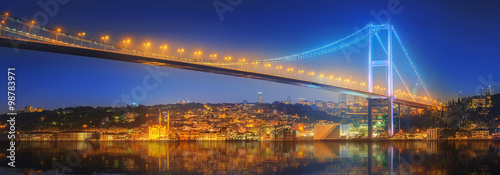 View of Bosphorus bridge at night Istanbul