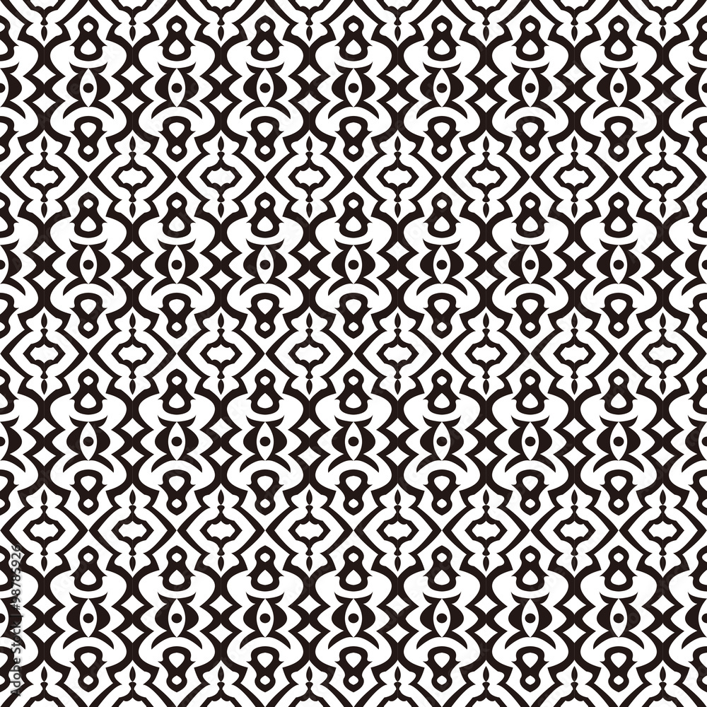 Seamless background image of vintage black white curve round geometry line pattern.
