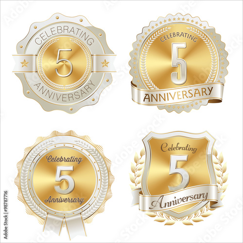 Gold and White Anniversary Badge 5th Years Celebrating