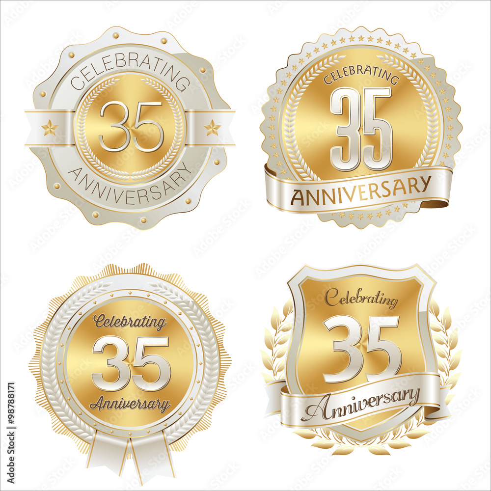Gold and White Anniversary Badge 35th Years Celebrating Gold and White Anniversary Badge 35th Years Celebrating