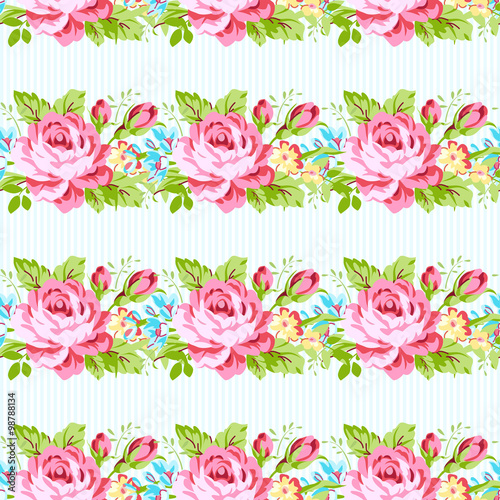 Card template with garden pink roses © lovelava