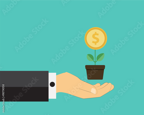 Hand give money tree vector.