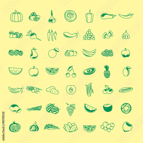 Thin Line Fruits And Vegetables Icons Set