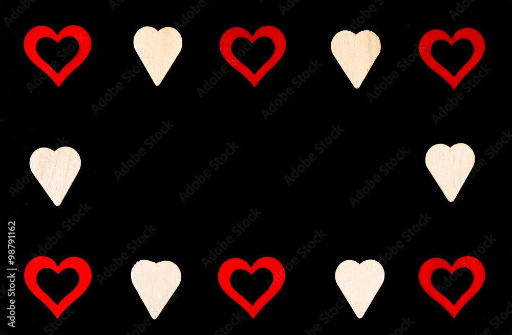 Heart shapes symbols isolated on black, available copy space, love concept Heart shapes symbols isolated on black, available copy space, love concept