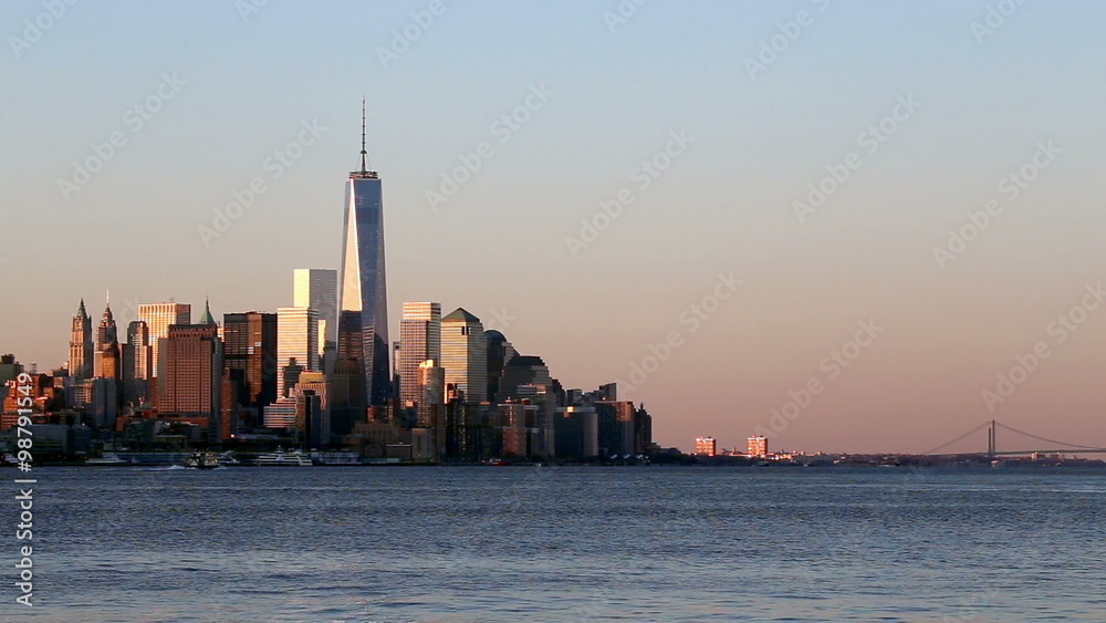 Lower Manhattan Skyline as Seen from New Jersey at Sunrise (New York City) Lower Manhattan Skyline as Seen from New Jersey at Sunrise (New York City)