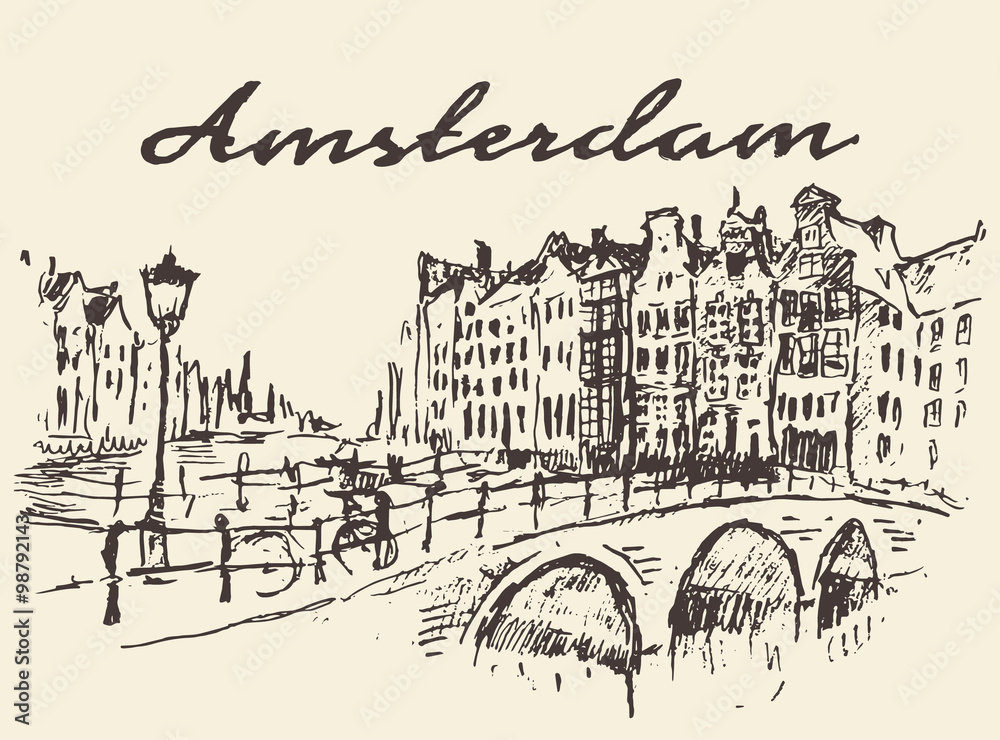 Streets Amsterdam vector illustration drawn sketch