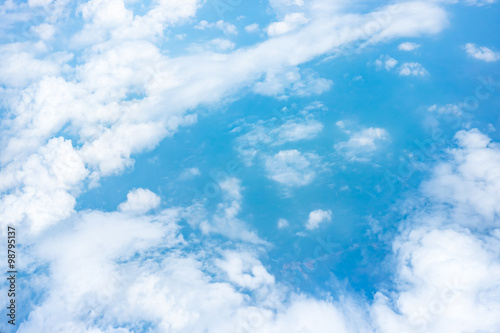Photography Aerial view of Blue sky and Cloud Top view from airplane window,