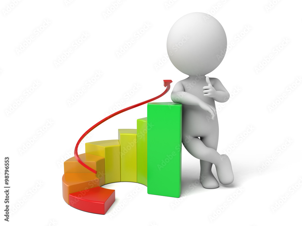 3d small person with a chart. 3d image. Isolated white background 3d small person with a chart. 3d image. Isolated white background