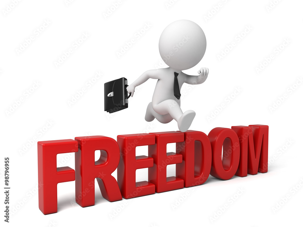 3d people jumping over word freedom. 3d image. Isolated white background. 3d people jumping over word freedom. 3d image. Isolated white background.
