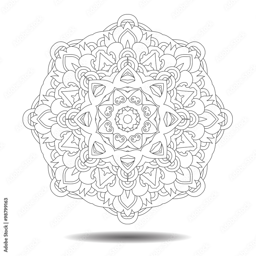 Mandala element. Symmetric zentangle. Vector illustration. Abstract doodle background. Good for cards, invitations, presentations, party, bag, t-shirt, marketing materials. Indian east style.