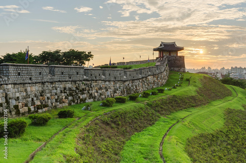 Sunset at Hwaseong Fortress in Suwon, South Korea