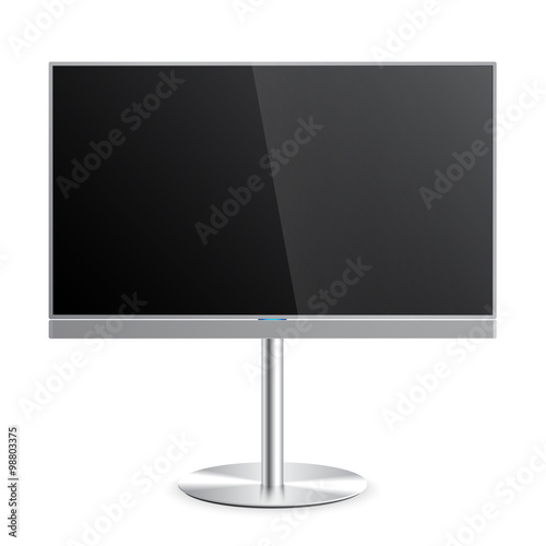 Flat Smart TV Mockup with blank screen on the Floor Stand, soundbar, flat screen lcd, realistic, vector
