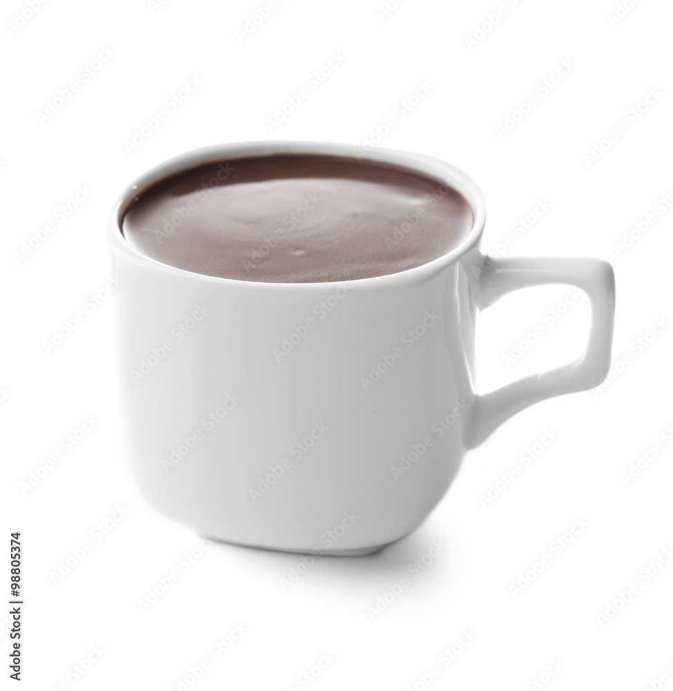 White cup of cacao, isolated on white White cup of cacao, isolated on white