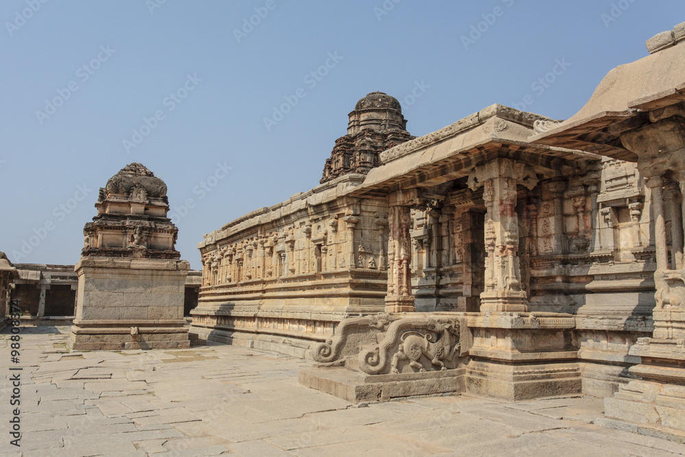 Exterior and courtyard of an ancient Hindu temple in Hampi, Karnataka, India (Asia)