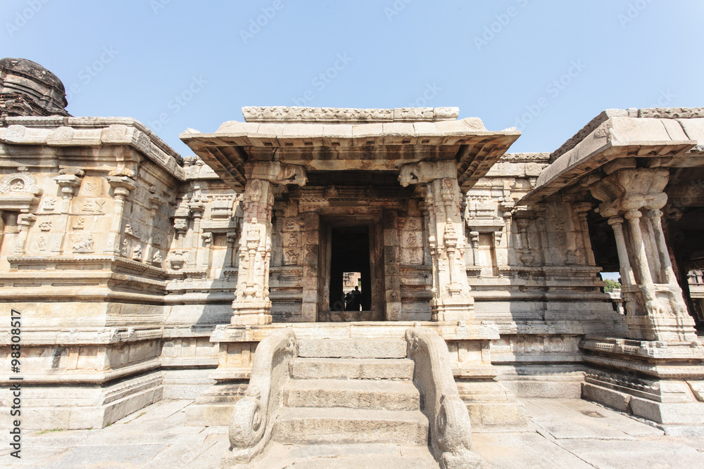 Interior of an ancient Hindu temple in Hampi, Karnataka, India (Asia)