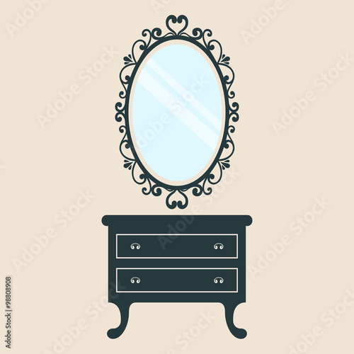 vintage table and mirror oval