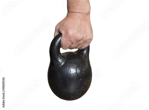 arm holding a kettlebell.