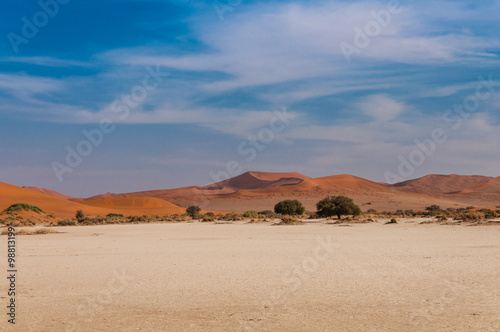 Wüstenlandschaft mit Salzsee und roten Dünen; Sossusvlei photo