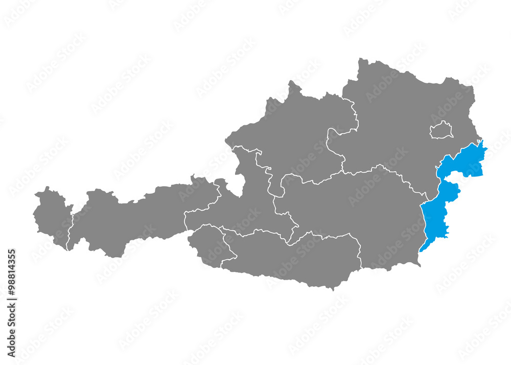 Burgenland highlighted on Austrian map