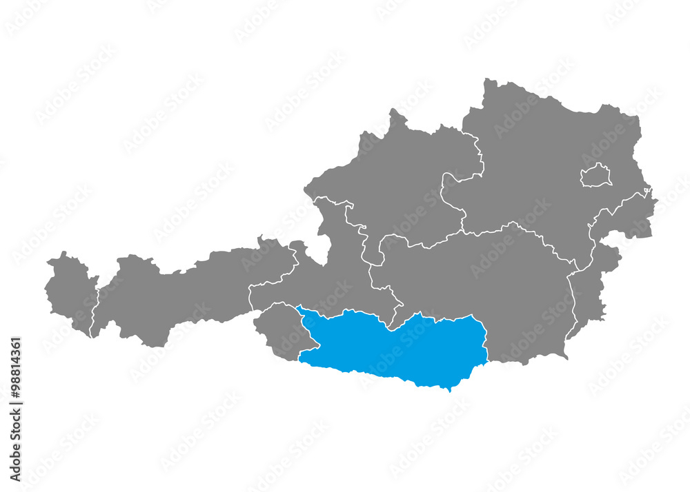 Carinthia highlighted on Austrian map