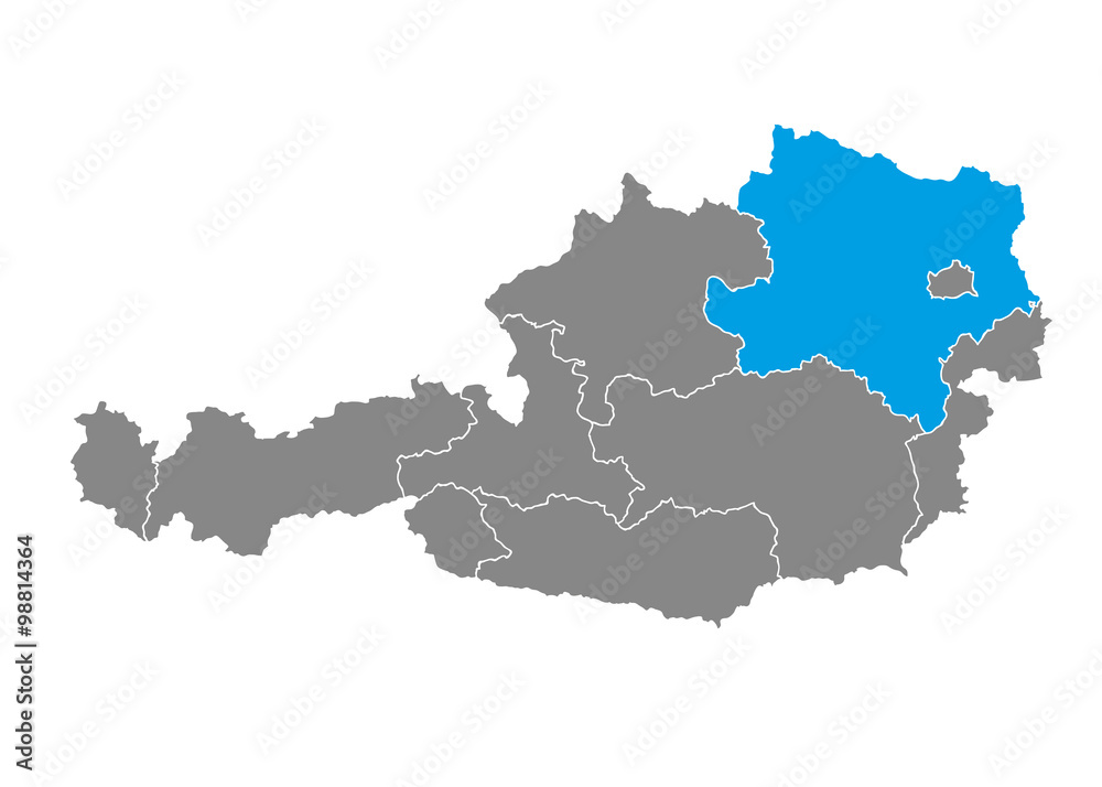 Lower Austria highlighted on Austrian map