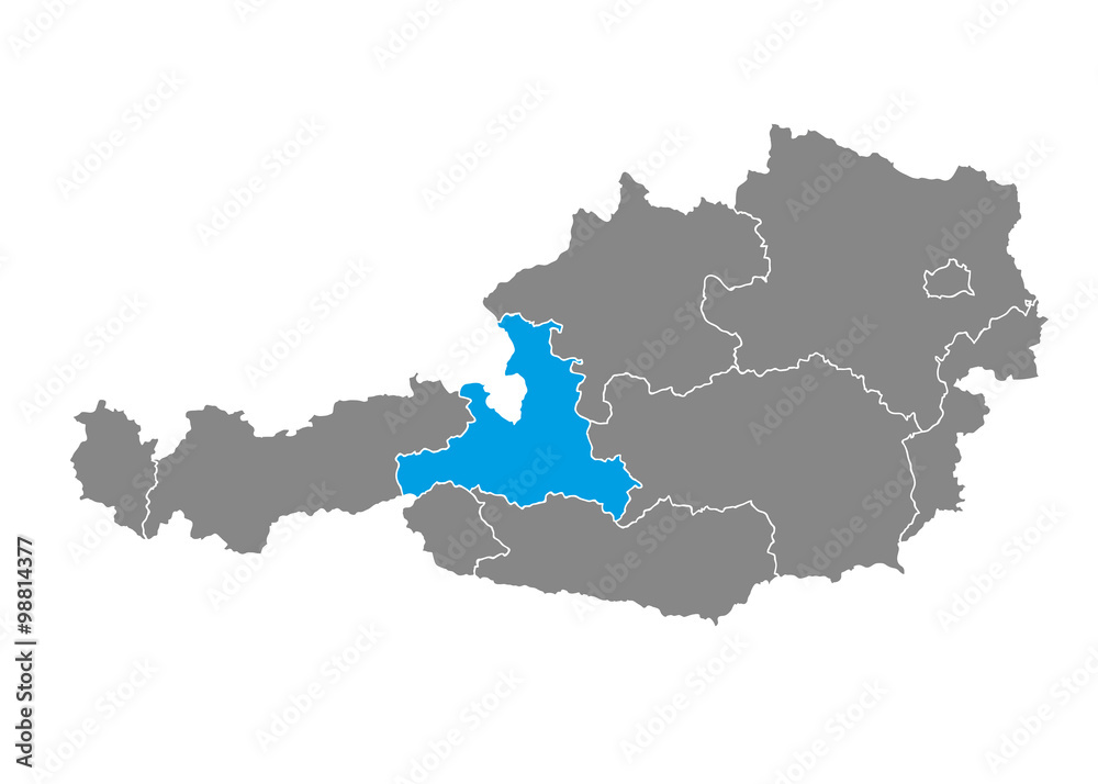 Salzburg highlighted on Austrian map