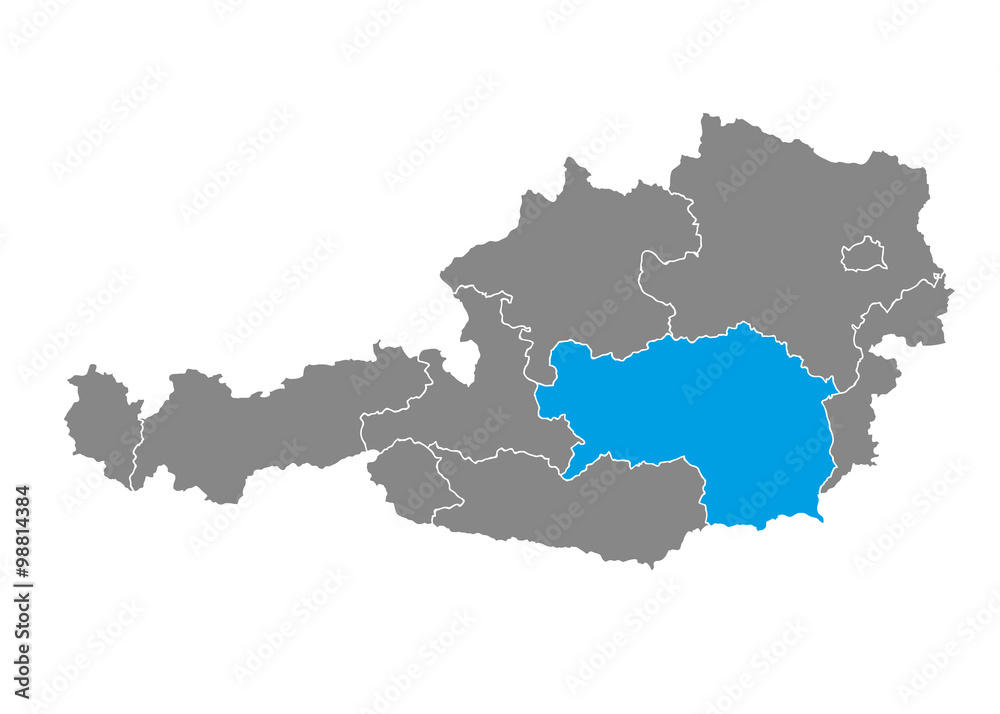 Styria highlighted on Austrian map