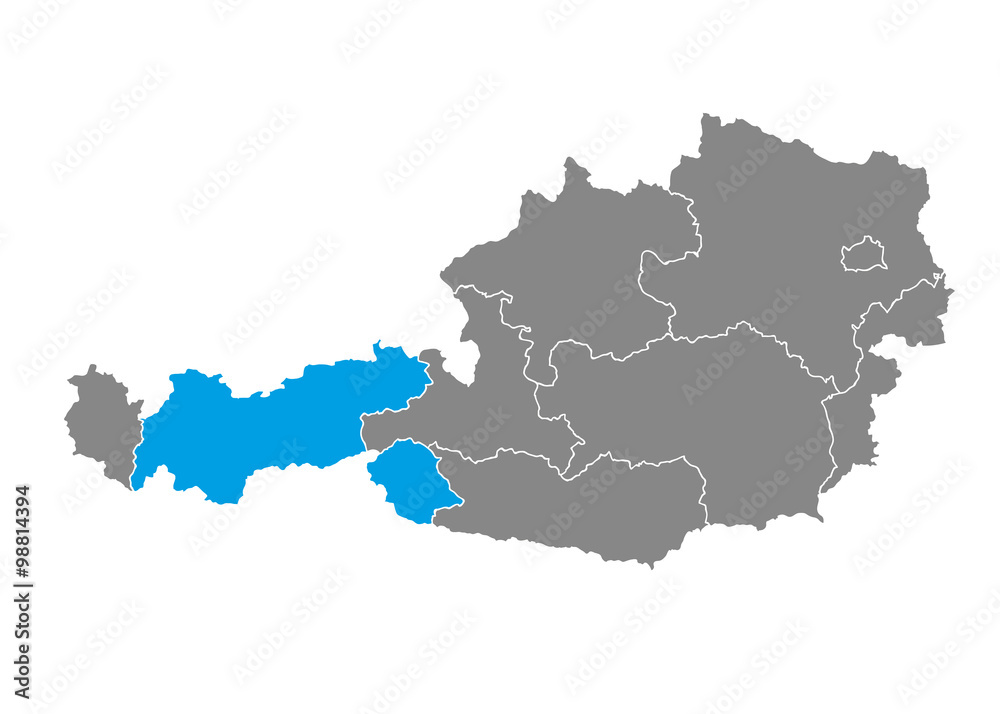 Tyrol highlighted on Austrian map