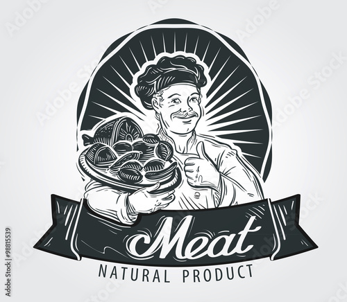 Meat products vector logo design template. Cooking, food or sausage, salami, beef, pork icon