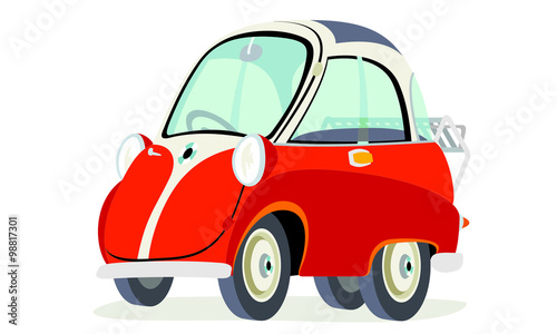 Caricatura BMW Isetta 300 rojo vista frontal y lateral