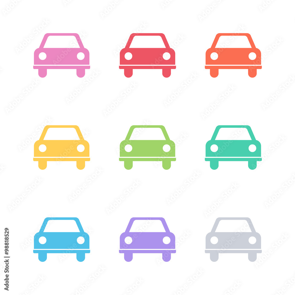 Set of flat color car icons. Vector illustration.