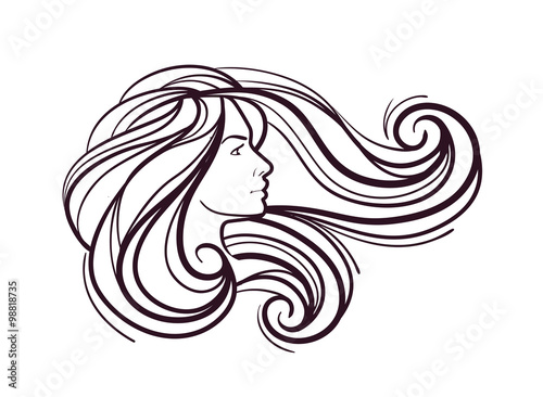 profile of face beautiful girl isolated on white background