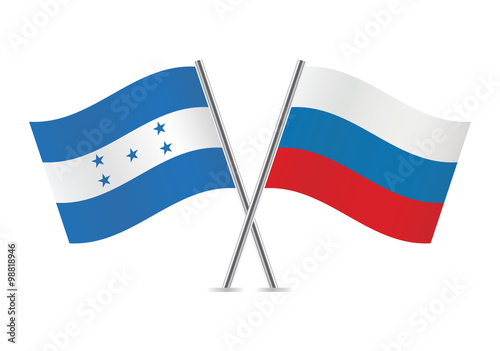 Russia and Honduras flags. Vector illustration.